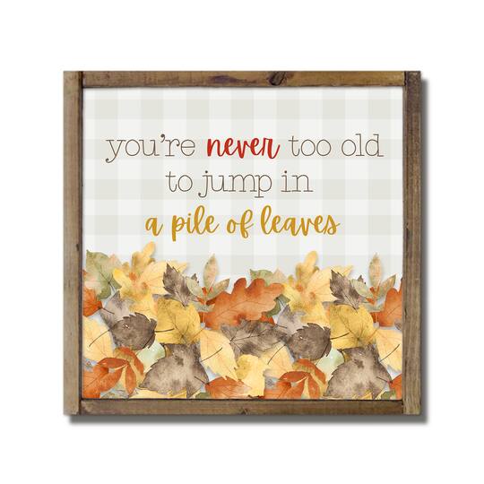 Never too Old to Jump in Leaves Framed Wall Hanging